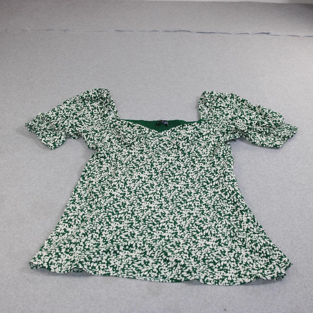 Madewell Dress Women 16 Green Floral Sweetheart Puff Sleeve Lined Boho Tunic